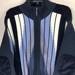 Michael Irvin 88 XL Navy Blue Zip Front Cardigan Sweater Velveteen Elbow Patches